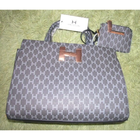 Halston Handbags - Halston Gray & Black Checkered Tote Bag With Coin Pouch
